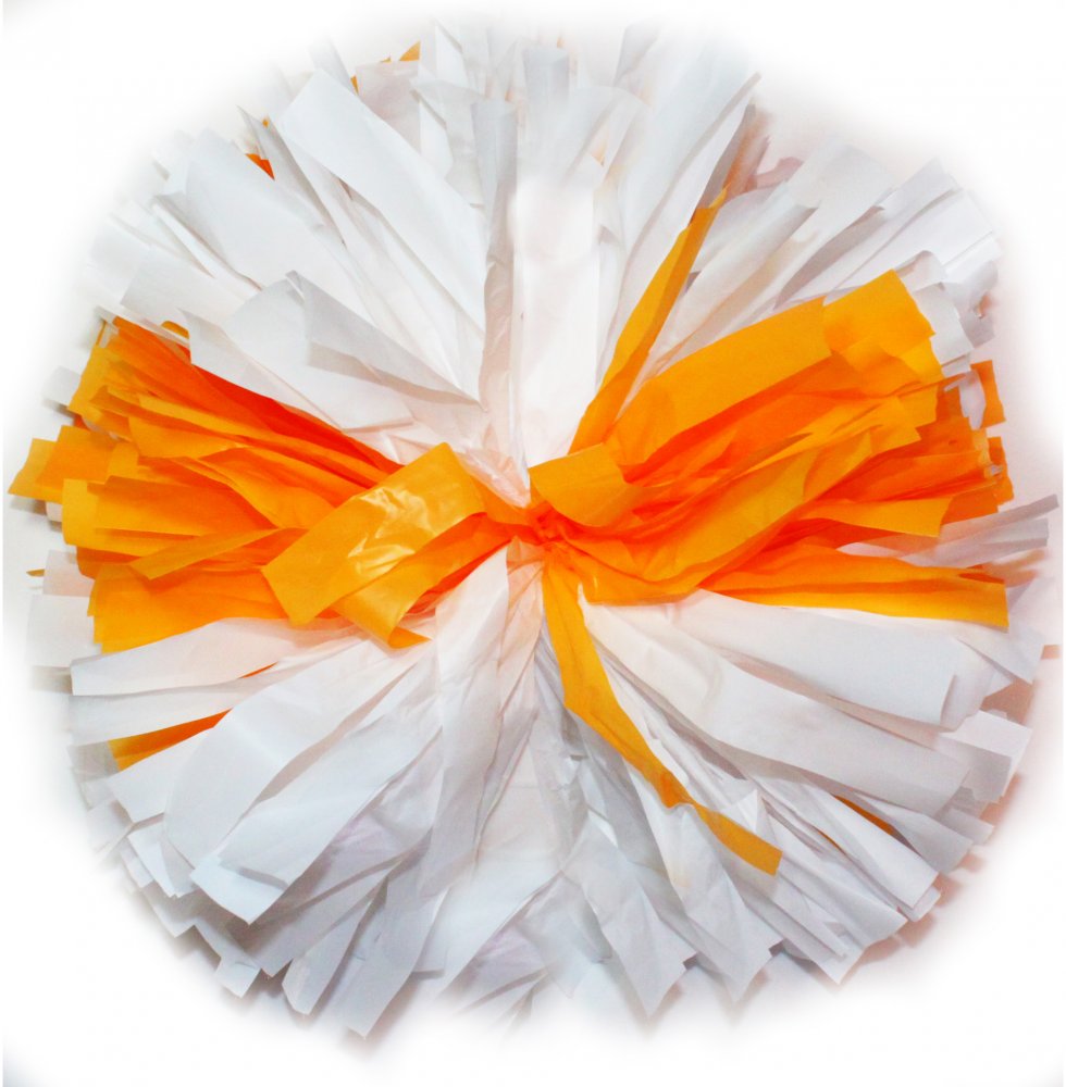 Белый, оранжевый. Помпон одинарный на кольцах (захвате) для черлидинга матовый